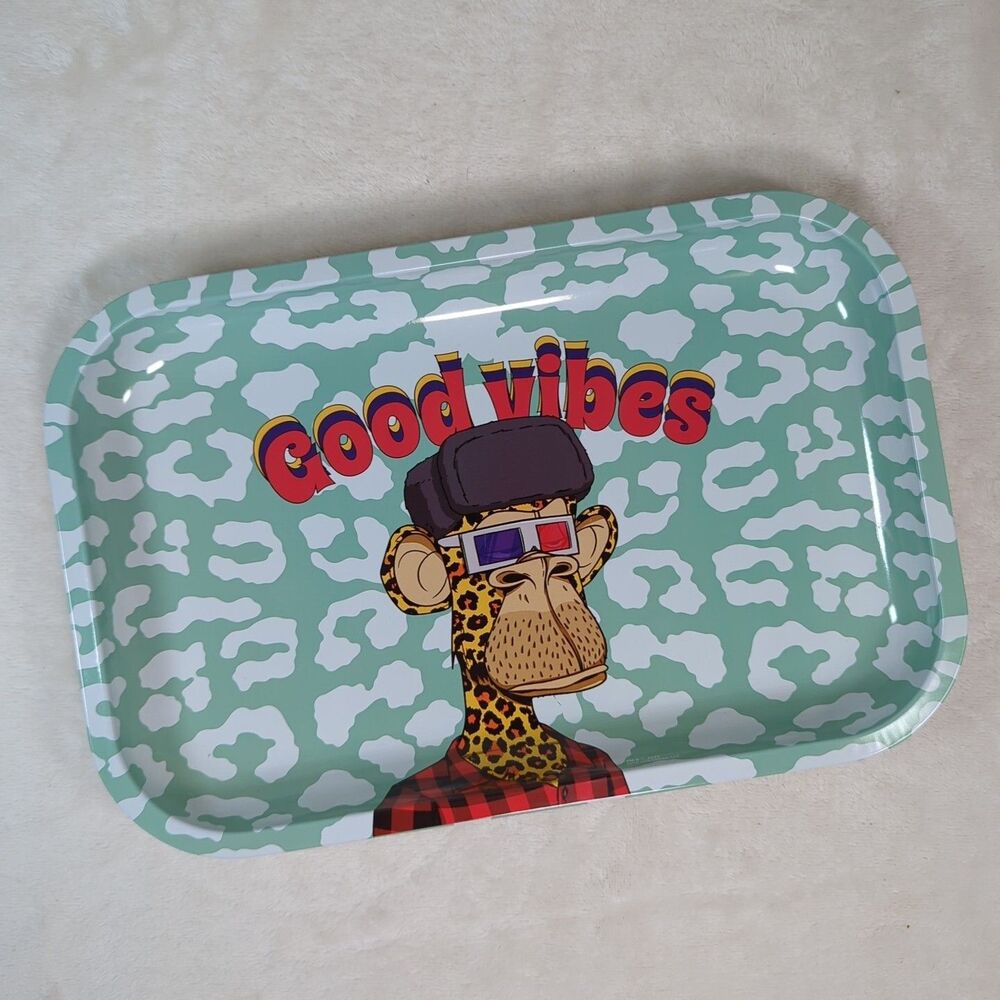 Good Vibes Bored of Directors Rolling Tray 11x7 Tin 3D Leopard Print Monkey 2023